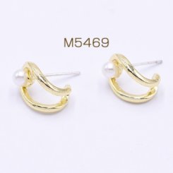 デザインピアスパーツ パール付き 変形フープ 9×13mm ゴールド【4ヶ】