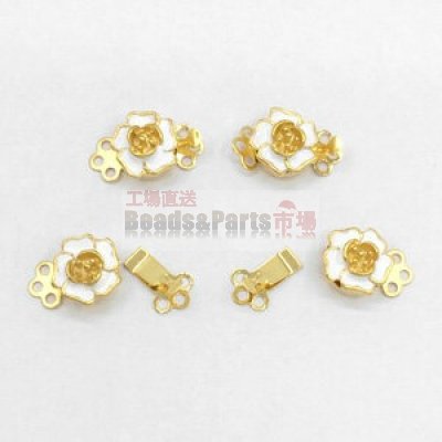 クラスプ バラ3連 エポ付 10mm(2セット) ゴールド/白
