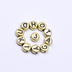 アクリル丸型アルファベットビーズ ピンクゴールドビーズ ブラック 4×7mm【約3600-3700ヶ】