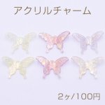 アクリルチャーム グリッター×ラメ封入 蝶 1穴 23×33mm【2ヶ】