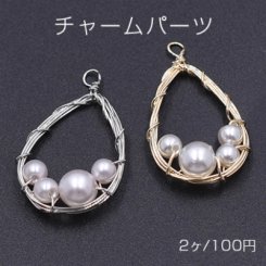 チャームパーツ 雫 パール付き 1カン 16×28mm ゴールド【2ヶ】