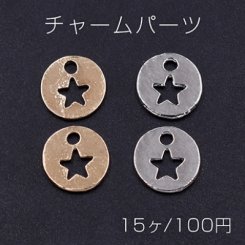 チャームパーツ プレート 丸型1穴 10mm 星フレーム入り【15ヶ】