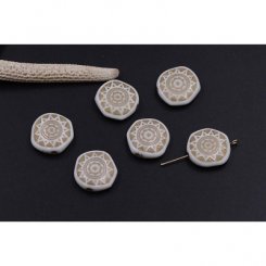 アクリルビーズ 不規則コイン 18mm ホワイトアンティークゴールド【10ヶ】