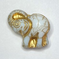 チェコビーズ　象　ホワイト/ゴールド 21x20mm（1ヶ）　　　　　