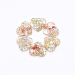 樹脂貼付けパーツ ハート型 金銀箔＆ドライフラワー封入 19x20mm 【50ヶ(約68g)】