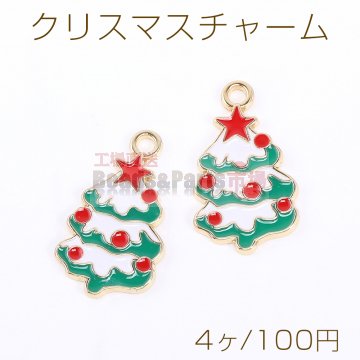 クリスマスチャーム クリスマスツリー エポ付き 1カン 17×30mm ゴールド【4ヶ】