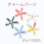 チャームパーツ ガラスビーズとパール付き 5弁花 21×23mm ゴールド【2ヶ】