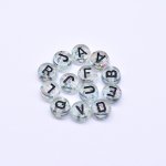 アクリル丸型アルファベットビーズ 葱粉クリアビーズ ブラック 4×7mm【約3600-3700ヶ】