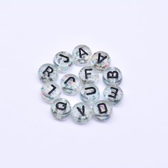 アクリル丸型アルファベットビーズ 葱粉クリアビーズ ブラック 4×7mm【約3600-3700ヶ】