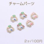 チャームパーツ サークル パール エポ 花＆鳥付き ゴールド【2ヶ】