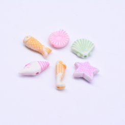アクリルカラービーズ 巻き貝＆貝殻＆海馬＆海星＆ 魚 カラーミックス 5-15mm【約1000ヶ/パック】
