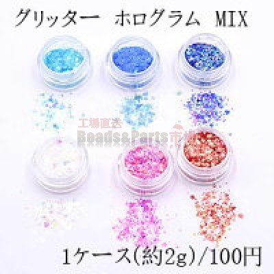 グリッター ホログラム MIX ネイルパーツ ミックス 全6色 2ｇ入り ケース付き