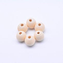 ウッドビーズ 丸玉 模様入り オフホワイト 14×15mm【約100ヶ】