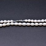 高品質淡水パールネックレス オーバル 天然素材 ホワイト 6-7mm【1連（約425mm）】