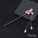チェーンタッセル付きかんざし ヘアアクセサリー フラワー 桜 15cm ゴールド（1ヶ）