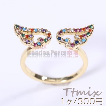 高品質ジルコニアリング 指輪 天使の羽 幅約6.5mm ゴールド【1ヶ】