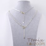 高品質メタルネックレス オーバルチェーン オーバルプレートチャーム ガラスビース付き（1連）