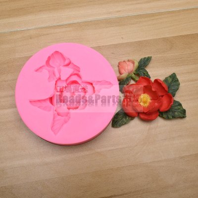 シリコンモールド 薔薇ツバキの花 ピンク110×27mm【2ヶ】