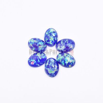 樹脂貼付けパーツ 楕円型 スパンコール封入 15x10mm ブルー【50ヶ(約26g)】