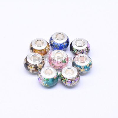 ロンデルアクリルビーズ 丸型 MIX 花模様入り 10×14mm【20ヶ】