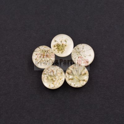 樹脂貼付けパーツ 円形 ドライフラワー封入 15x15mm クリア/クリーム【50ヶ(約123.8g)】