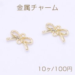 金属チャーム リボン 2カン 8×13mm ゴールド【10ヶ】