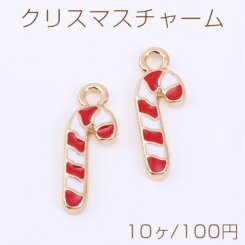 クリスマスチャーム ステッキ エポ付き 1カン 6×17mm ゴールド【10ヶ】
