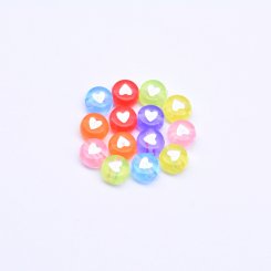 アクリル丸型ビーズ クリア ハート付き カラーミックス 4×7mm【約3600-3700ヶ】