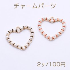 チャームパーツ ハートフレーム パール＆エポ付き 24×26mm ゴールド【2ヶ】