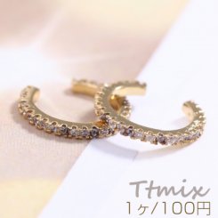 高品質ジルコニアイヤーカフ フープ 1.3×13mm 片耳用 ゴールド【1ヶ】