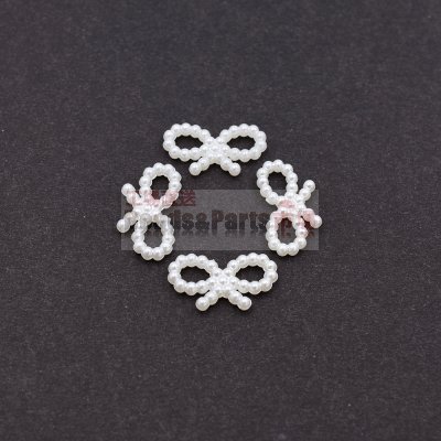 アクリルパーツ デコパーツ リボン パール風 19x11mm ホワイト【50ヶ】