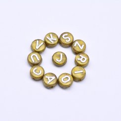 アクリル丸型アルファベットビーズ 銅古美ビーズ ホワイト 4×7mm【約3600-3700ヶ】