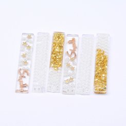 アクリルカボション 長方形 パール＆金箔＆アルファベット封入 13×66mm【20ヶ(約97g)】