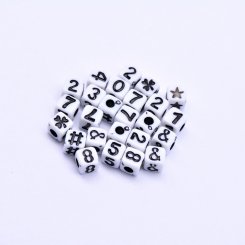 アクリルビーズ 正方形 数字付き ブラック 5×5mm【約4900-5000ヶ】