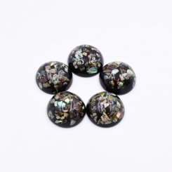 樹脂貼付けパーツ 円形 天然石封入 20x20mm ブラック【50ヶ(約116g)】