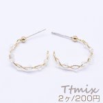 デザインピアス フープ ガラスビース付き 22×28mm ゴールド（2ヶ）