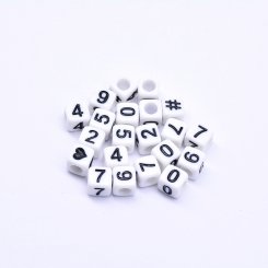 アクリルビーズ 正方形 数字付き ブラック 6×6mm【約2900-3000ヶ】