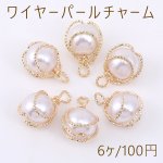 ワイヤーパールチャーム 1カン 8×14mm ゴールド【6ヶ】