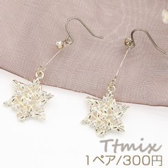 ジルコニアピアス チタンフックピアス ピアノ線 透かし雪花【1ペア】