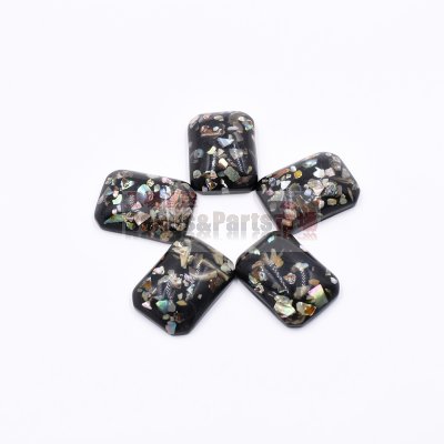 樹脂貼付けパーツ 長方形 天然石封入 32x23mm ブラック【50ヶ(約300g)】