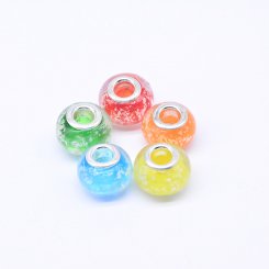 ロンデルアクリルビーズ 丸型 夜光 MIX 花模様入り 10×14mm【20ヶ】
