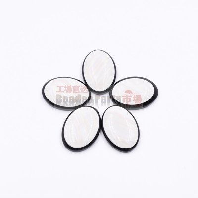 樹脂貼付けパーツ 楕円形 25x18mm ホワイト/ブラック【50ヶ(約90g)】