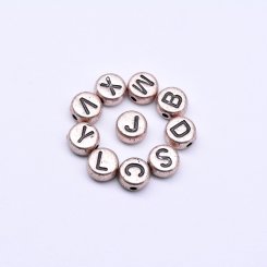 アクリル丸型アルファベットビーズ ピンクゴールドビーズ ブラック 4×7mm【約3650ヶ】