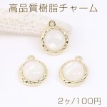 高品質樹脂チャーム 丸型 1カン 17×20mm ゴールド/オーロラ（2ヶ）