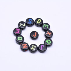 アクリル丸型アルファベットビーズ ブラックビーズ オーロラ 4×7mm【約3600-3700ヶ】
