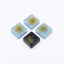 樹脂貼付けパーツ 四角型 ドライフラワー封入 23x23mm【50ヶ(約323g)】