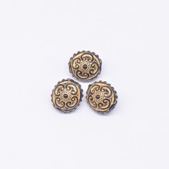 アクリルビーズ アンティーク調 花模様入り丸型 14×15mm ブラック【500g（約425ヶ）】