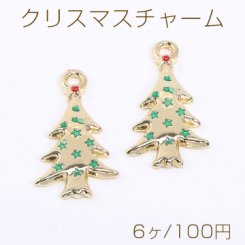 クリスマスチャーム クリスマスツリー エポ付き 1カン 14×26mm ゴールド【6ヶ】