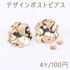 デザインポストピアス 2連三弁花 25×27mm ゴールド【4ヶ】