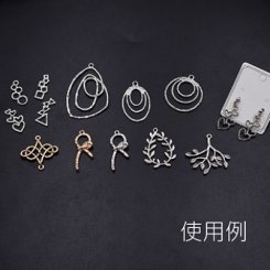 レジン枠 チャーム 模様入り三角＆ハート＆四角＆丸 5連 ロジウム【10ヶ】